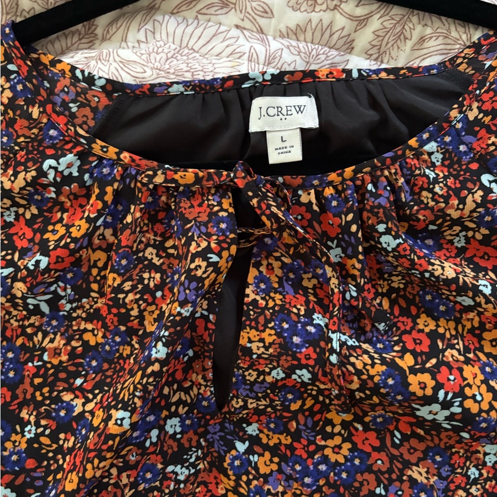 J. Crew Floral Blouse - Black, Orange, Blue, Red